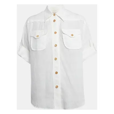 Zimmermann White Ramie Pocket Detail Short Sleeve Shirt