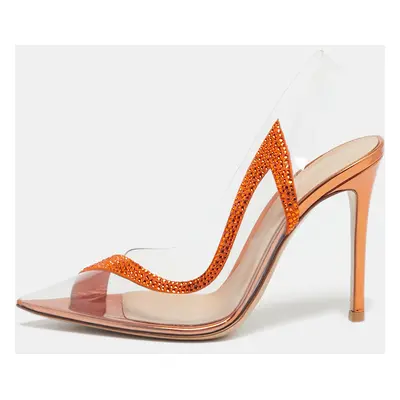 Gianvito Rossi Transparent/Orange PVC and Suede Embellished Hortensia Pumps Size