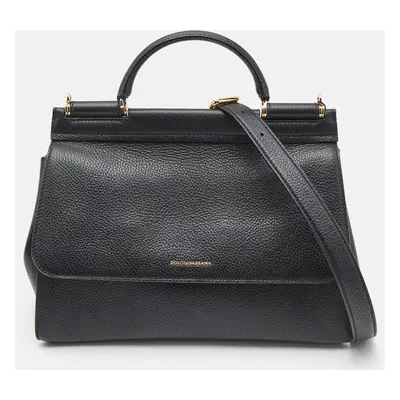 Dolce & Gabbana Black Leather Soft Miss Sicily Top Handle Bag