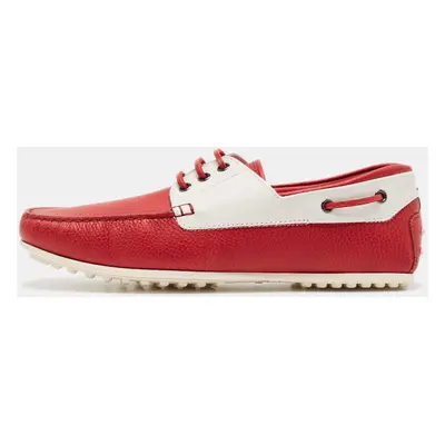 Tod's Red/White Leather Lace Up Loafers Size