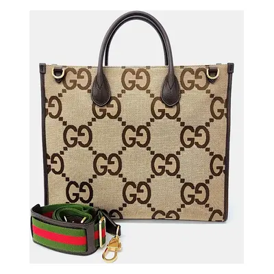 Gucci Beige Brown Fabric Jumbo Gg Tote And Shoulder Bag