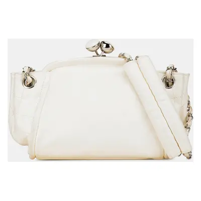 Chanel White Lambskin Kiss Lock Accordion Shoulder Bag