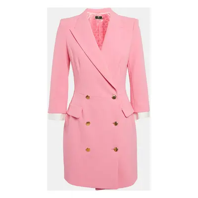 Elisabetta Franchi Pink Crepe Double Breasted Mini Blazer Dress