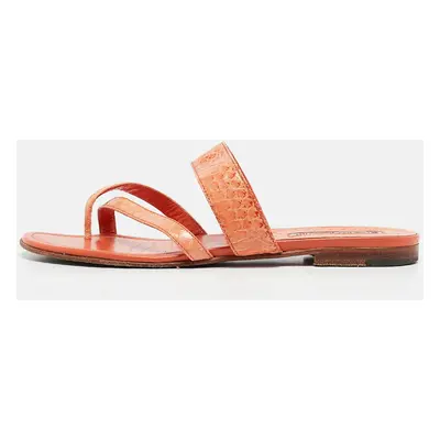 Manolo Blahnik Orange Python Leather Susa Flat Sandals Size