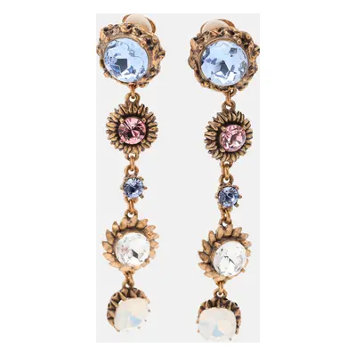 Oscar de la Renta Gold Tone Multicolor Crystal Drop Earrings