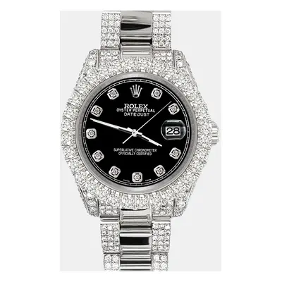 Rolex datejust pave 7.2ct iced diamond black track Wristwatch