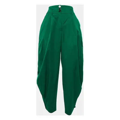 Dolce & Gabbana Green Cotton Pleat Detail Tapered Trousers