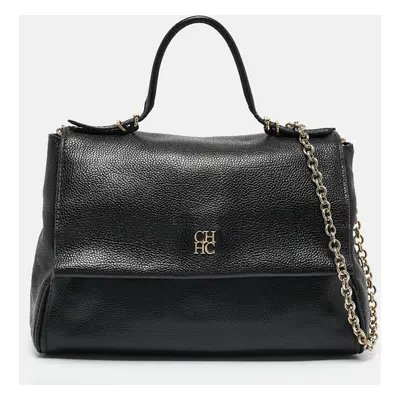 CH Carolina Herrera Black Leather Minuetto Flap Top Handle Bag