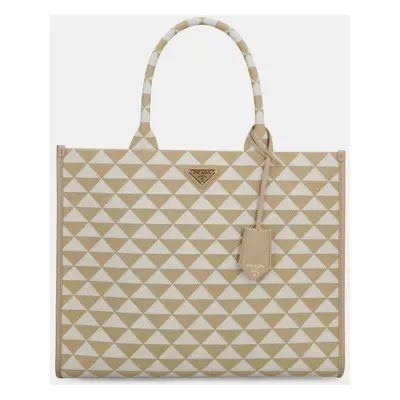 Prada Beige/White Embroidered Symbol Tote