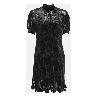 McQ by Alexander McQueen Black Patterned Velvet Short Dress