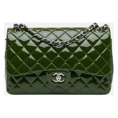 Chanel Green Jumbo Classic Patent Double Flap