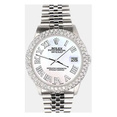 Rolex datejust 4.6ct dome diamond bezel white mop roman dial steel Wristwatch