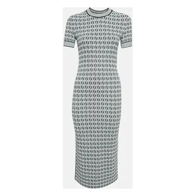 Fendi White/Black Zucca Jacquard Knit Bodycon Midi Dress