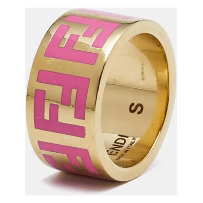 Fendi FF Logo Forever Enamel Gold Tone Ring Size