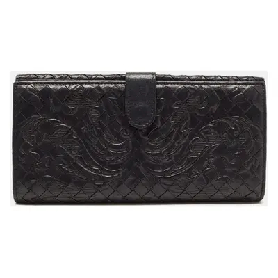 Bottega Veneta Black Intrecciato Leather Flap Continental Wallet