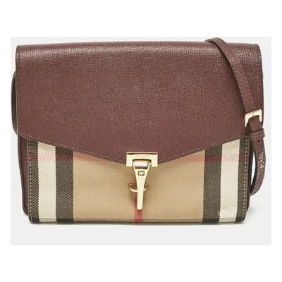 Burberry Burgundy House Check Canvas and Leather Small Macken Crossbody Bag