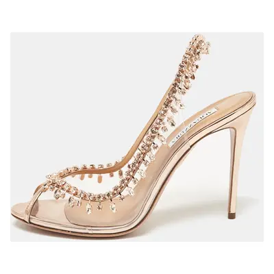 Aquazzura Transparent/Rose Gold PVC and Patent Leather Temptation Slingback Sandals Size