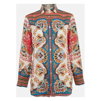 Etro Red Paisley Print Ramie Long Sleeve Shirt