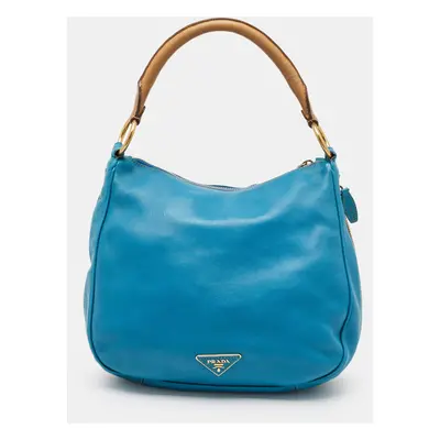 Prada Blue Cervo Leather Zip Around Hobo