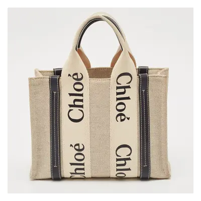 Chloe Black/Beige Canvas and Leather Small Woody Tote