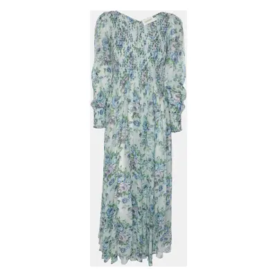 Zimmermann Multicolor Floral Print Silk Shirred Dress