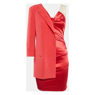 Elisabetta Franchi Red Crepe and Satin Asymmetric Mini Dress