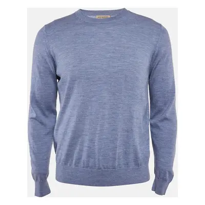 Burberry Blue Merino Wool Knit Elbow Patch Sweater