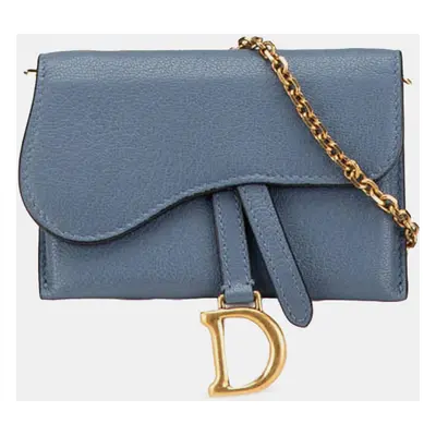 Dior Blue Goatskin Saddle Chain Pouch