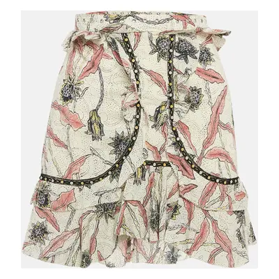 Isabel Marant Off White Leaf Print Cotton Ruffled Mini Skirt