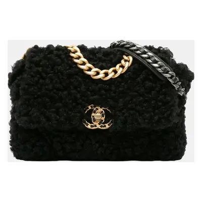 Chanel Black Medium Shearling Flap