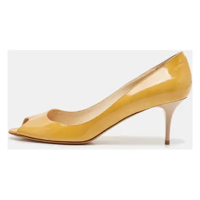 Jimmy Choo Yellow Patent Leather Evelyn Peep Toe Pumps Size