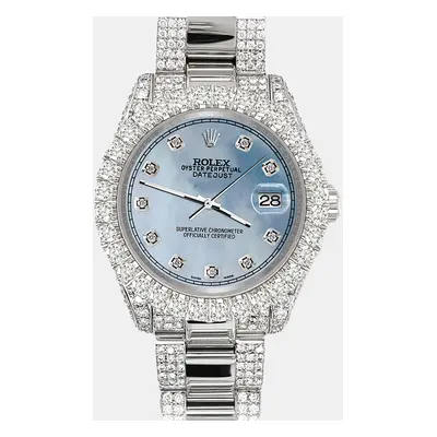 Rolex datejust pave 7.2ct iced diamond sky blue mop track Wristwatch