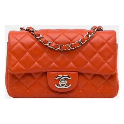 Chanel Orange Mini Rectangular Classic Lambskin Single Flap