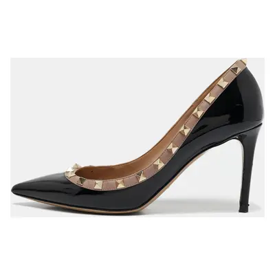 Valentino Black/Beige Leather and Patent Rockstud Pointed Toe Pumps Size