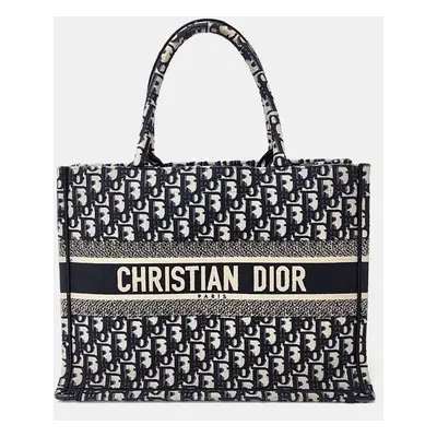 Dior Navy Blue Fabric Oblique Book Tote Bag