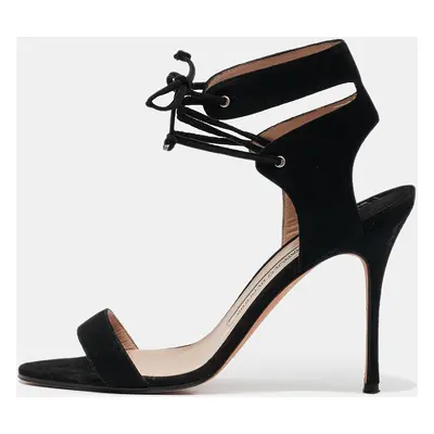 Manolo Blahnik Black Suede Laramod Ankle Strap Sandals Size