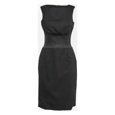 D&G Black Satin Trim Wool Blend Sleeveless Sheath Dress