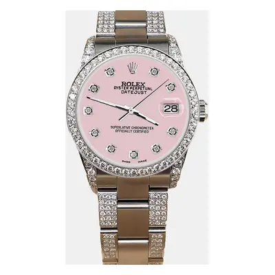 Rolex Custom Orchid Pink 3.5ct Diamond Stainless Steel Datejust Automatic Women's Wristwatch mm