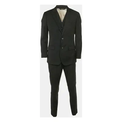 Dolce & Gabbana Black Patterned Wool Piece Suit Set