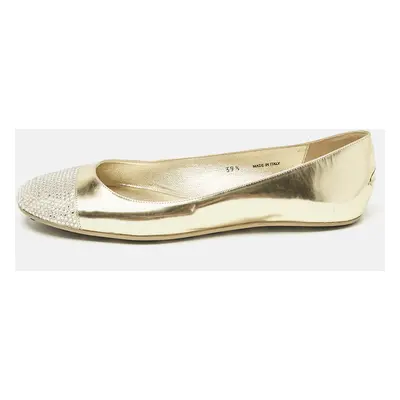 Jimmy Choo Gold Leather Waine Crystal Embellished Cap Toe Ballet Flats Size 39.5