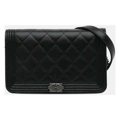 Chanel Black Lambskin Boy Wallet On Chain