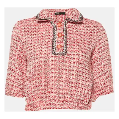 Maje Red Tweed Polo Cropped Shirt