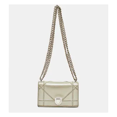 Dior Silver Shimmer Leather Mini Diorama Flap Bag