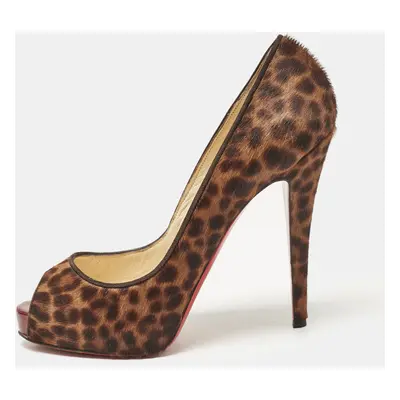 Christian Louboutin Brown Leopard Print Calf Hair Dorispiky Peep Toe Pumps Size