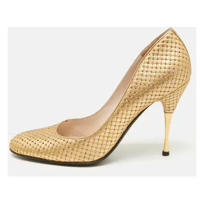 Sergio Rossi Gold Leather Crystal Embellished Pumps Size