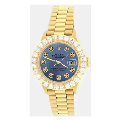 Rolex president datejust yellow gold Wristwatch with 2ct diamond bezel black pearl diamond dial