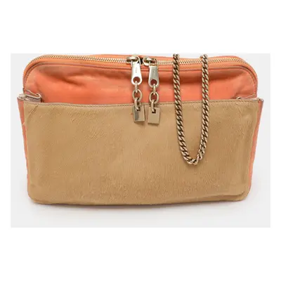 Chloe Beige/Peach Calf Hair and Suede Chain Shoulder Bag