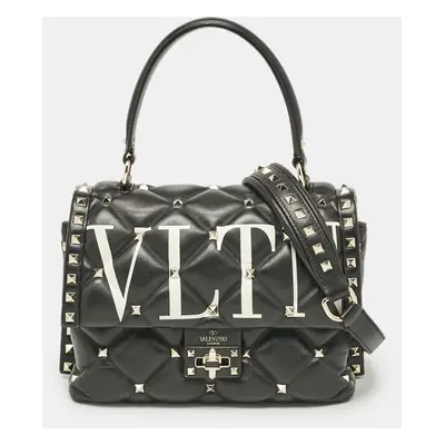 Valentino Black Quilted Leather VLTN Candystud Top Handle Bag