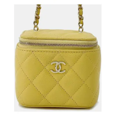 Chanel Yellow Mini CC Caviar Vanity Case with Chain