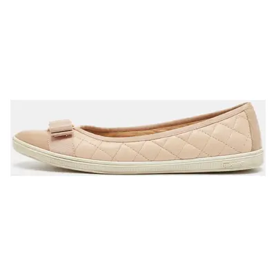 Salvatore Ferragamo Beige Leather and Patent Varina Ballet Flats Size